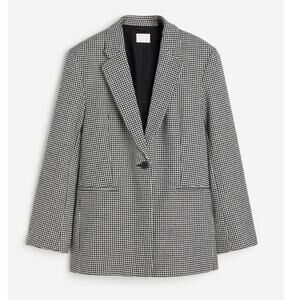 H&M Oversized Blazer Size XL Houndstooth Twill Check Workwear Office Preppy